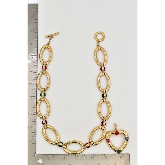 Givenchy Vintage Cabochon Heart Collar Necklace Crystal Chunky RARE Signed Bin7B - Picture 13 of 16